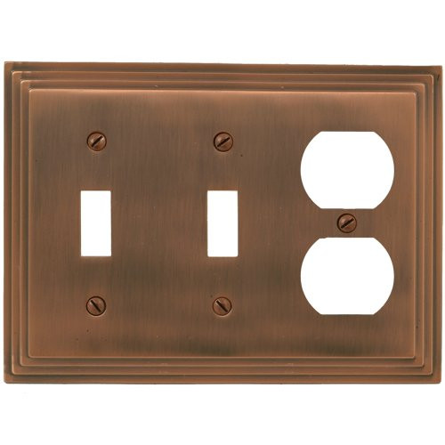 Amertac 84TTDAC Steps Wallplate, 2 Toggle/1 Duplex, Antique Copper