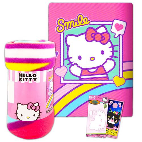 Hello Sanrio Sanrio Hello Kitty Fleece Blanket Set - Hello Kitty Fleece Throw Bundle with Hello Kitty Decal and More for Kids Toddlers Children (Hello Kitty Bedding) 45' x 60' Full