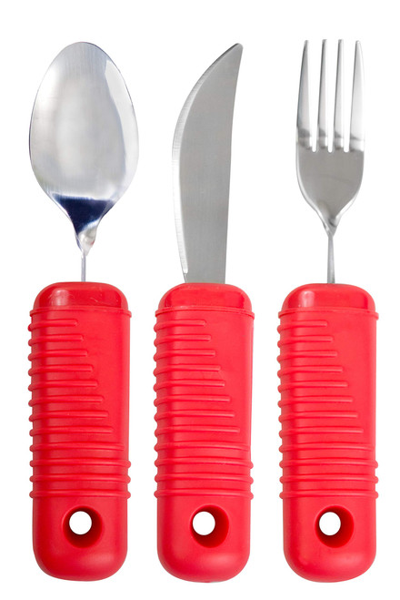 Essential Medical Supply Adaptive Large Handle Utensil Set with Bendable Fork, Bendable Spoon and Rocker Knife for Easy Use and Eating - 2 Sets of Utensils Included