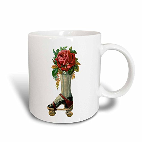 3dRose Vintage Victorian Steampunk Roller Skate Boot Red Rose Bouquet, Magic Transforming Mug, 11-Oz