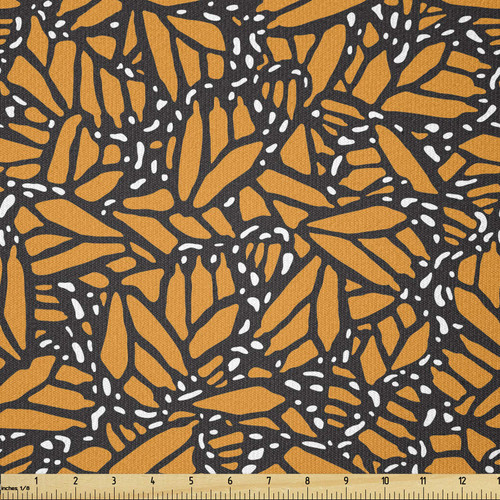 Ambesonne Abstract Fabric by The Yard, Butterfly Wing Inspired Pattern Prehistoric Camouflage Style Simple, Stretch Knit Fabric for Clothing Sewing and Arts Crafts, 2 Yards, White Orange