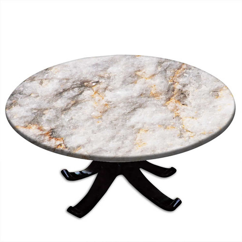JUNTAIY Marble Fitted Tablecloth Round, Elastic Edge Table Covers, Polyester Washable Table Cloth for Indoor Party Dining Decor, Fits Tables up to 32" Diameter