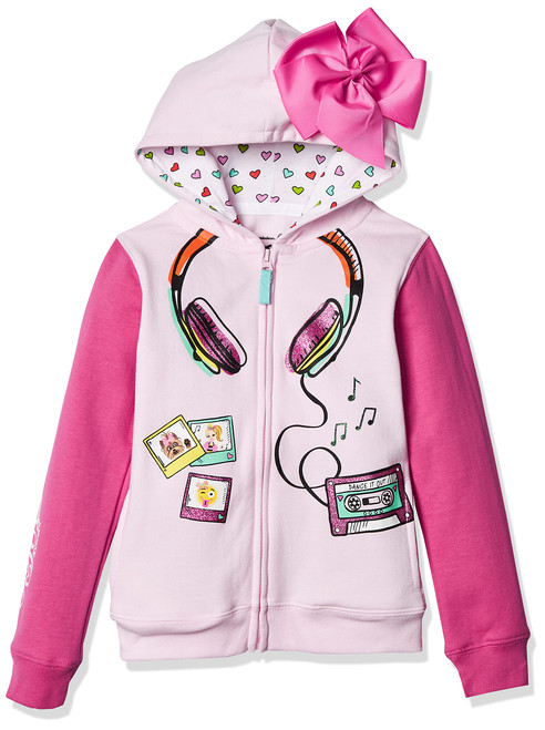 JoJo Siwa girls Jojo Siwa Headphones 3d Bow Zip-up Hoodie Jacket Hooded Sweatshirt, Light Pink/ Hot Pink, 16 US