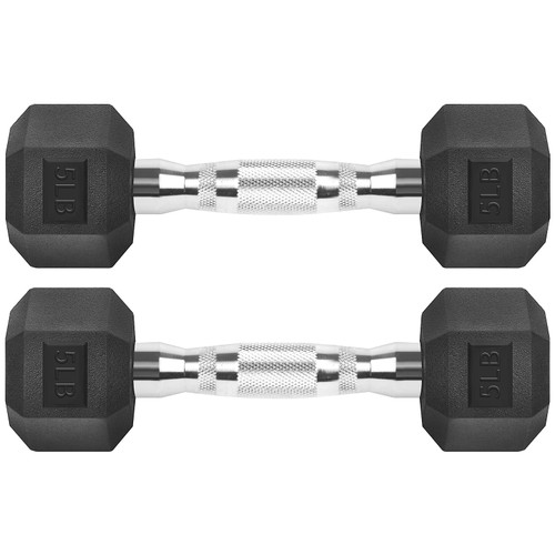 Hex Dumbbells Rubber Coated Cast Iron Hex Black Dumbbell Free Weights for Exercises 5 Pounds/Pair