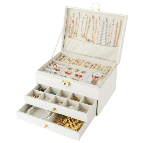 YHomU Christmas Jewelry Box, Stud Earring Organizer,3-Layer Jewelry Organizer, Lockable Jewelry Storage Box, PU Leather Earring Organizer Box for Rings Earrings Necklace Bracelets YHomU Christmas Jewelry Box, Stud Earring Organizer,3-Layer Jewelry Organizer, Lockable Jewelry Storage Box, PU Leather Earring Organizer Box for Rings Earrings Necklace Bracelets