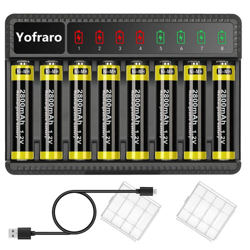 AA Batteries Rechargeable, Yofraro 8-Pack 2800mAh 1.2V Pre-Charged NiMH aa Rechargeable Batteries and AA & AAA Battery Charger