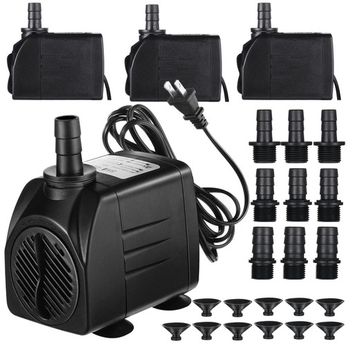 4 Pieces 396GPH Water Fountain Pump 25W Pond Pump with 5ft Power Cord Fish Tank Pump for Pond, Water Feature, Aquariums, Hydroponics, Indoor Outdoor Fountain