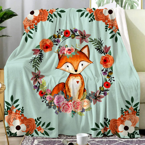 Fox Blanket Flower Fox Print Throw Blanket Super Soft Flannel Blankets Gifts for Kids Adults 50"x40" Fox Blanket Flower Fox Print Throw Blanket Super Soft Flannel Blankets Gifts for Kids Adults 50"x40"