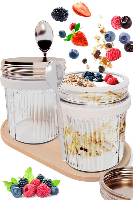 16 Oz Overnight Oats Containers with Lids Glass - Overnight Oats Jars with Spoon and Lids Oatmeal Container Yogurt Container Glass Salad Containers with Lids Overnight Oat Cups Fruit Jars Pudding Jar