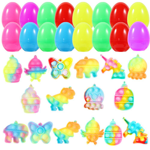 16 Pack Push Pop Bubble Fidget Toy Filled Easter Eggs, Prefilled 16 Easter Eggs with 16 Animals Fidget Sensory Toys Easter Basket Stuffer for Kids Easter Egg Stuffer Filler Party Favors