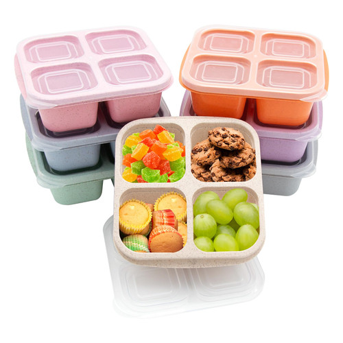 Luriseminger 7 Pack Bento Lunch Box ?4 Compartment Snack Containers?Divided Bento Snack Box?Meal Prep Lunch Containers, Lunch Box Kids/Toddle/Adults,Food Storage Containers for School, Work and Travel