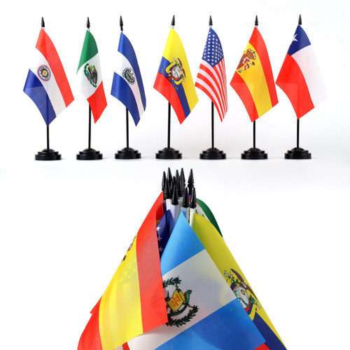 Latin America 21 Countries Desk Flags,Latin America International Country Office Table Flag With Stand Base,Latin America Countries On Continent Flag ,World Cup Sports Events International Festival,Solid Black Rod With 3 Hole Black Base.