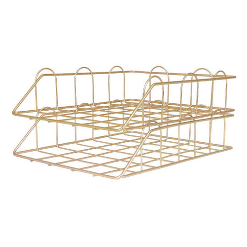 2 Pack File Document Letter Tray Organizer Metal Stackable Folder Document Tray Office Desk Organizer for Home & Office (Gold)