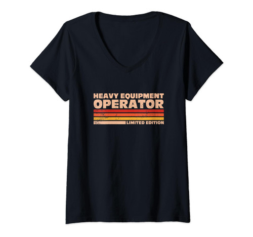 Excavator Driver Retro Flag Heavy Equipment Operator V-Neck T-Shirt