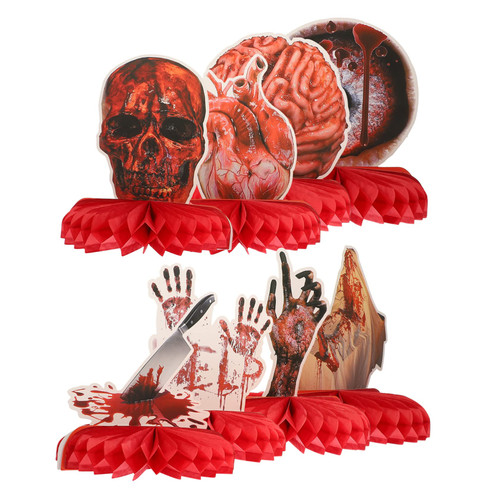 ERINGOGO 16 Pcs Halloween Honeycomb Ornaments Halloween Table Topper Horror Table Sign Table Topper Signs Bloody Honeycomb Centerpieces Decor Desktop Centerpieces Party Supplies Paper Cake