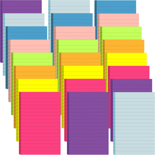 24 Pack Lined Sticky Notes 4X6 in Self Sticky Note Pads Colorful Post Stickies for Office, Home, School, Meeting, 50 Sheets/pad, (Bright Color)