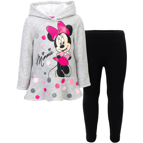 Disney Minnie Mouse Toddler Girls Pullover Fleece Hoodie & Leggings Heather Grey 5T