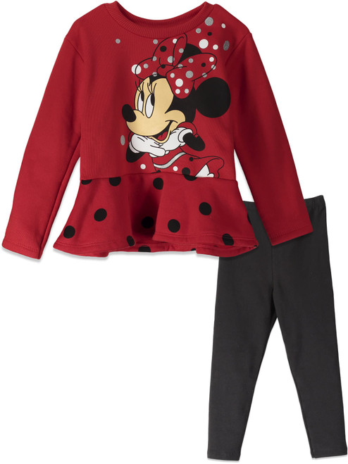 Disney Minnie Mouse Toddler Girls Fleece Sweatshirt and Leggings Outfit Set Red/Black 5T