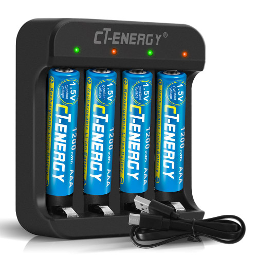 CT-ENERGY Rechargeable AAA Batteries 4 Pack with Charger Kit,Smart Lithium Battery Charger for AA and AAA Rechargeable 1.5V,1200mWh Lithium Trip A Battery for Game Remote Control CT-ENERGY Rechargeable AAA Batteries 4 Pack with Charger Kit,Smart Lithium Battery Charger for AA and AAA Rechargeable 1.5V,1200mWh Lithium Trip A Battery for Game Remote Control