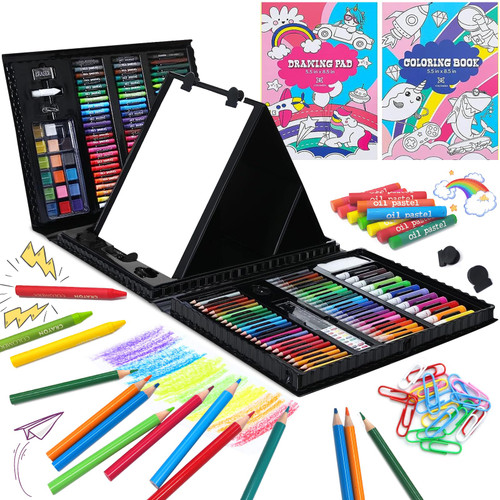 276 PCS Art Supplies Drawing Art Kit for Kids Adults Set with Double Sided Trifold Easel Box with Oil Pastels, Crayons, Colored Pencils, Paint Brush, Watercolor Cakes ect. Gift for Girls Boys Artist