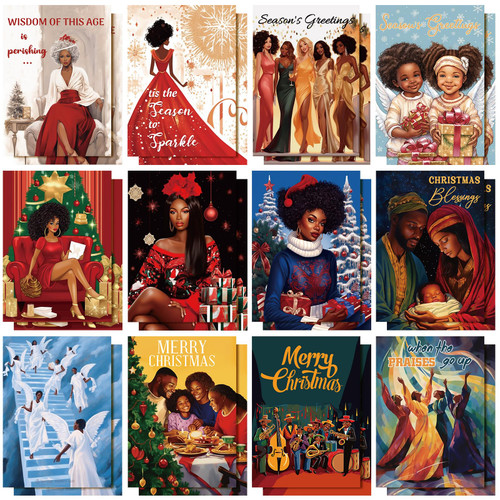 Cholemy 36 Set African American Cards with Envelopes African Christmas Greeting Cards African Traditional Religious Card Cute Christmas Card Black Women Queen Holiday Card for Women Sister Mother