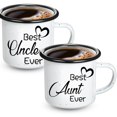 Boao 2 Pack Best Aunt Uncle Ever Coffee Mug, Best Aunt Uncle Gifts Couple Gift for Uncle Aunt Enamel Cup Aunt Gifts from Niece, Nephew, 12 oz Camping Mug with Handle for Birthday Christmas Anniversary