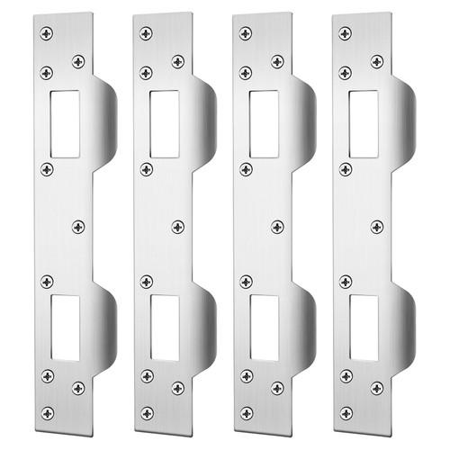 Blulu 4 Pcs Defender Door Strike Security Combination Strike Security Strike Plate for Use with 5-1/2" and 6" Hole Spacing on Deadbolt and Dead Latch, Steel Brass (Silver)