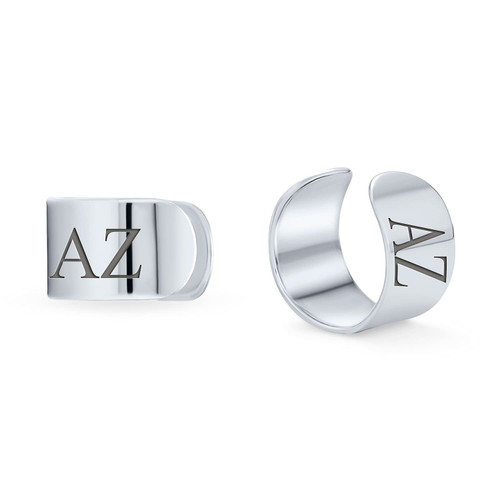 Personalized Minimalist Geometric Clip On Wrap Helix Plain Band Tiny Cartilage Ear Cuffs Earrings Pair .925 Sterling Silver Non Pierced Adjustable Custom Engraved