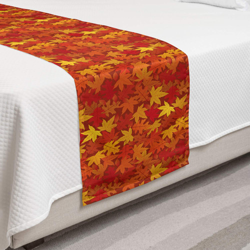 Ambesonne Orange Bed Runner, Colorful Autumn Fall Season Maple Leaves in Unusual Designs Nature Print, Decorative Accent Bedding Scarf for Hotels Homes and Guestrooms, Burnt Orange