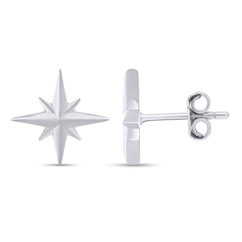 AFFY North Star Minimalist Danity Stud Earrings In 14K White Gold Over Sterling Silver