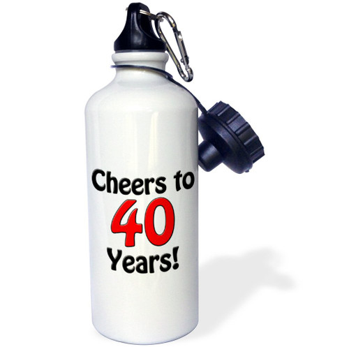 3dRose Cheers To 40 Years Red Sports Water Bottle, 21Oz, Multicolored