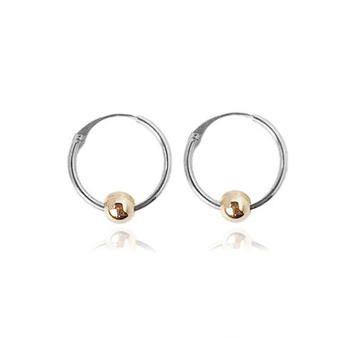 Sterling Silver Hoop Earrings and 14K Gold Filled Beads - Cartilage, Tragus, Seamless, Catchless hoop earrings. Floating Bead Earrings