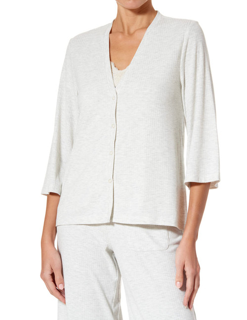 HUE Women's Plus Ribbed Lounge and Sleep Pajama Separates, Whitesand Heather, 2X