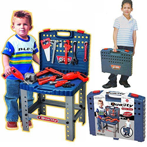 Realistic Toy Tool Set Workbench Kids Workshop Toolbench with "electric" drill