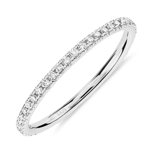PAVOI 18K White Gold Vermeil 925 Sterling Silver Stackable CZ Ring for Women | Thin Band for Stacking | Simulated Diamond Eternity Wedding Band | Size 6