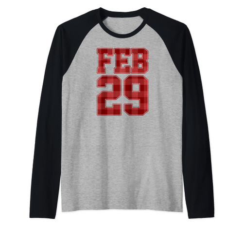 Red Plaid Style Feb February 29 Leap Year Birthday Raglan Baseball Tee