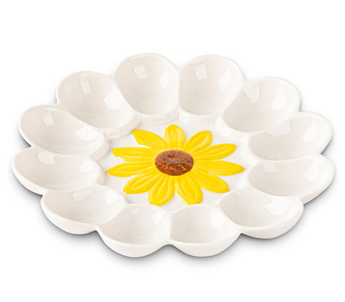 Ceramic Deviled Egg Platter Sunflower Deviled Egg Tray Deviled Egg Plate White Devil Egg Tray for Party Deviled Egg Container