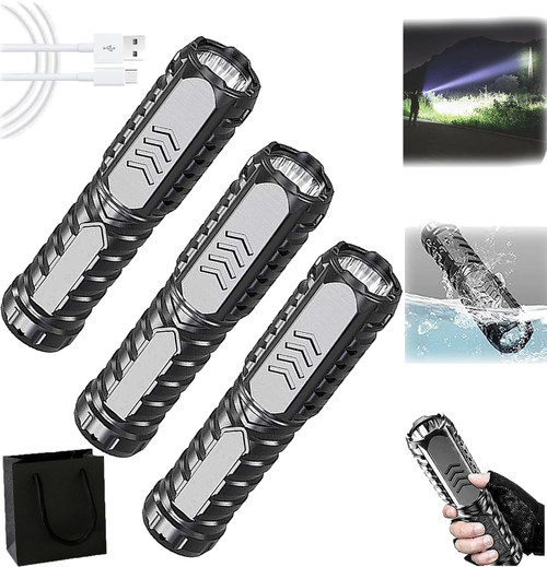 Multifunctional Rechargeable Flashlight,Tobiue Multifunctional Rechargeable Flashlight German,Flashlights For Emergencies,Mini Waterproof Rechargeable Multifunctional Strong Light Flashlight (3PCS)
