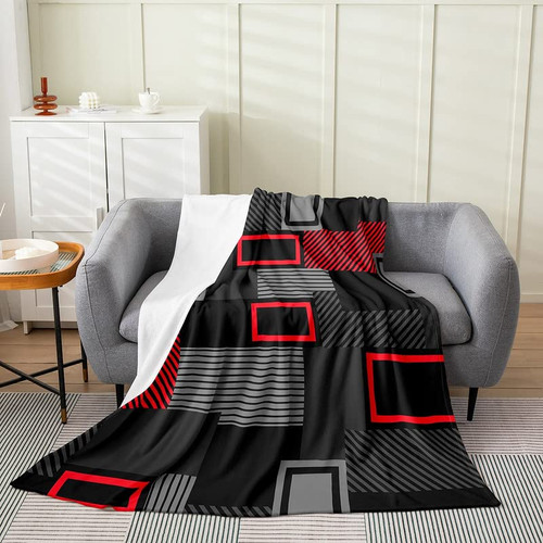 jejeloiu Geometric Flannel Fleece Throw Blanket,Grey Black Red Geometry Bed Blanket Stripe Line Fuzzy Blanket for Bed Sofa Couch,Bedroom Decor Modern Art Plush Blanket Abstract Art Baby 30"x40" jejeloiu Geometric Flannel Fleece Throw Blanket,Grey Black Red Geometry Bed Blanket Stripe Line Fuzzy Blanket for Bed Sofa Couch,Bedroom Decor Modern Art Plush Blanket Abstract Art Baby 30"x40"