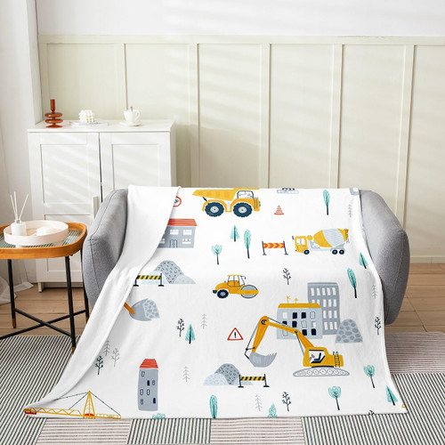 jejeloiu Excavator Fuzzy Blanket Baby 30"x40" Construction Vehicles Print Flannel Fleece Throw Blanket for Sofa Couch Kids Cartoon Car All Season Bed Blanket Construction Truck Construction Site
