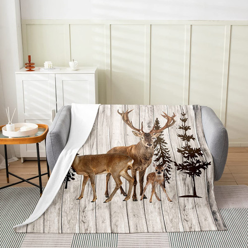 jejeloiu Deer All Season,Bed Blanket Rustic Western Deer Antlers Plush Throw Blanket, for Sofa Couch Kids Room Decor Wild Animal Flannel Fleece Blanket Set Baby 30"x40"