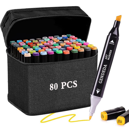 Gendeda Alcohol Markers Brush Tip 80 Colors Dual Tip Art Markers Set for Kids Adults Alcohol Based Markers with Case Permanent Bullet Nib & Chisel Tip Markers for Artists Coloring Drawing Sketching