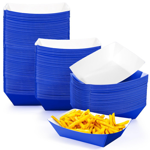 200 Pcs Paper Food Tray Disposable Paper Food Boats Paperboard Nacho Trays Hot Dog Serving Trays for Carnivals, Fairs, Festivals, Picnics Tacos, Crawfish French Fries Party Supplies (Blue,2lb)