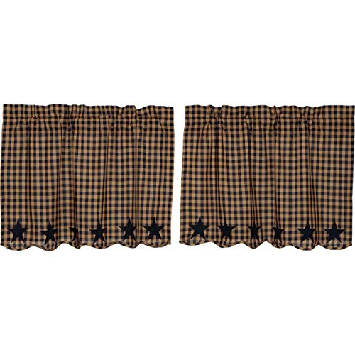 VHC Brands Classic Country Primitive Kitchen Window Curtains - Star Blue Scalloped Tier Pair, Navy, L24 x W36 VHC Brands Classic Country Primitive Kitchen Window Curtains - Star Blue Scalloped Tier Pair, Navy, L24 x W36