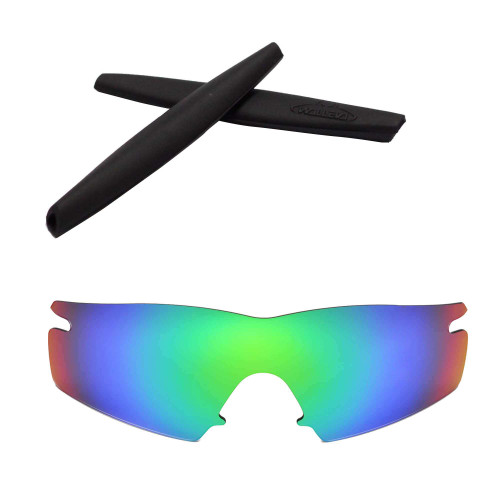 Walleva Replacement Lenses + Rubber For Oakley M Frame Strike Sunglasses - 26 Options Available (Emerald Polarized lenses + Black Rubber)