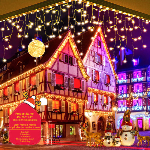 400LED 32.8FT Christmas Icicle Lights, Christmas Lights Outdoor Decorations, Xmas Lights Outdoor String Lights, Christmas Decoration Lights 8 Modes for Christmas Wedding Party Holiday - Warm White 400LED 32.8FT Christmas Icicle Lights, Christmas Lights Outdoor Decorations, Xmas Lights Outdoor String Lights, Christmas Decoration Lights 8 Modes for Christmas Wedding Party Holiday - Warm White