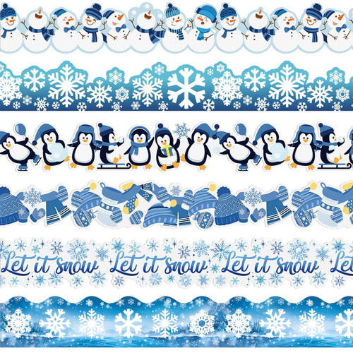 Seajan 6 Pcs 197 ft Winter Bulletin Board Borders Christmas Bulletin Board Borders Classroom Decorations Snowman Snowflake Penguin for School Classroom Office Chalkboard Christmas