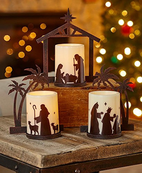 The Lakeside Collection Nativity Candleholders with LED Candles
