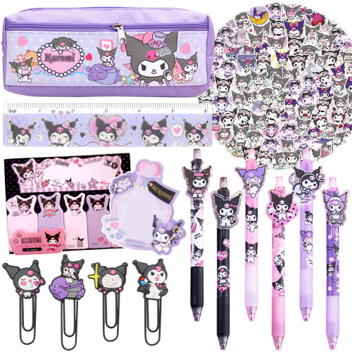 Ohjijinn Kawaii Kurom School Supplies Set, Cute Office Supplies, Includes Pencil Case, Ballpoint Pens, Ruler, Sticky Notes, Stickers, Magnetic Bookmarks for Girls Gifts
