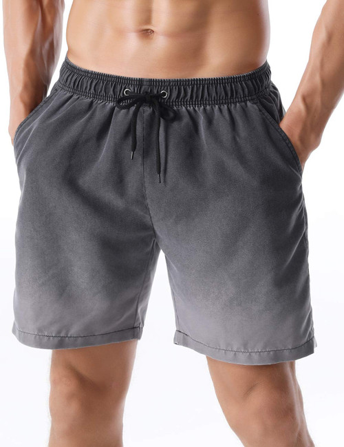 Nonwe Men's Swim Trunk Solid Gradient Relaxed Fit Soft Washed Drawstring Board Shorts Black 28
